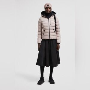 Moncler Herbe Quilted Hooded Down Jacket in Tan